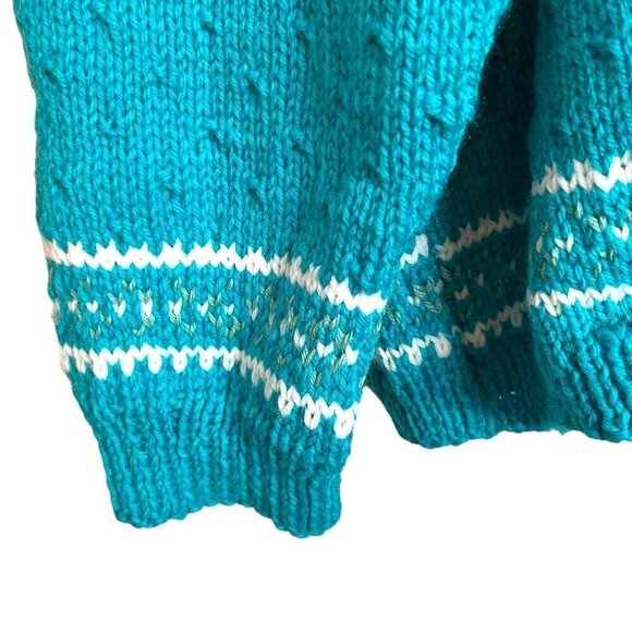 Handmade Knit Oversized Mock Neck Medium Weight Spring Sweater Floral Design - Picture 2 of 4